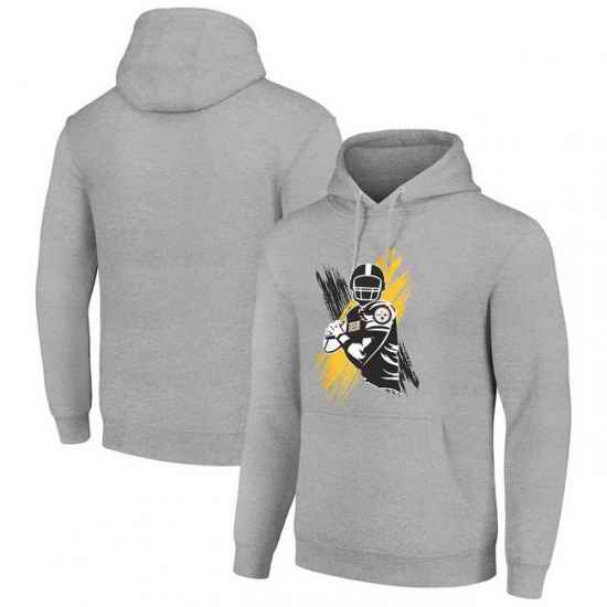 Men Starter Heather Gray Pittsburgh Steelers Player X Fleece Pullover Hoodie
